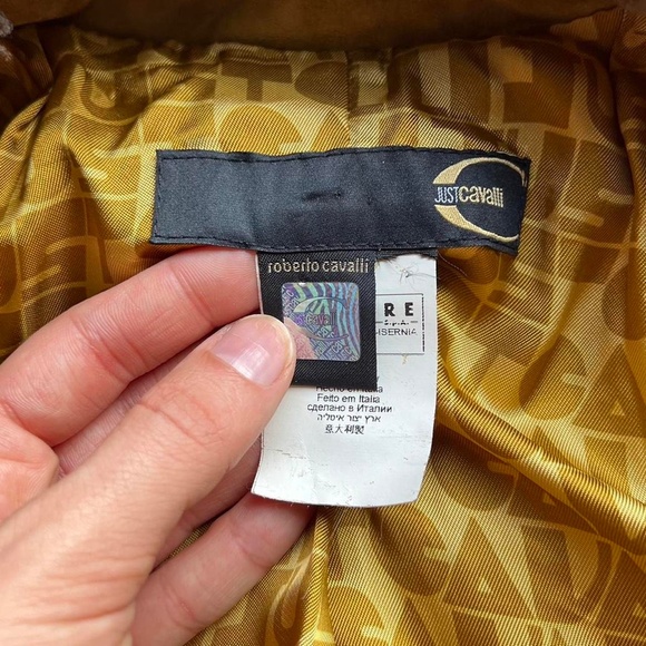 vintage Y2K Roberto Cavalli ‘just cavalli’ suede bomber w sheepskin collar - Picture 5 of 10